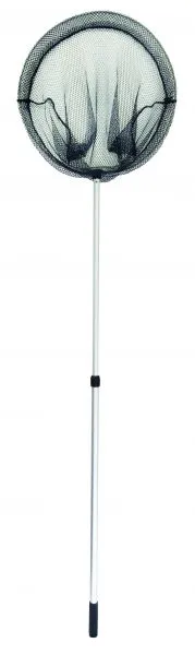 Großer Fischkescher mit schwarzem, tiefem Netz und stabilem Aluminiumrahmen